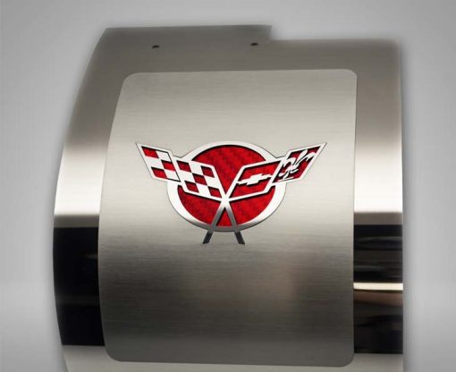 1997-2004 C5 Corvette - Deluxe Alternator Cover w/Crossed Flags Carbon Fiber Vinyl Inlay - Polished and Brushed Finish - Image 7