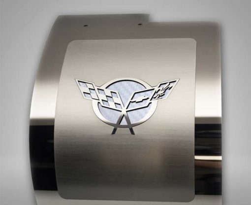 1997-2004 C5 Corvette - Deluxe Alternator Cover w/Crossed Flags Carbon Fiber Vinyl Inlay - Polished and Brushed Finish - Image 8