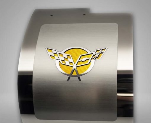 1997-2004 C5 Corvette - Deluxe Alternator Cover w/Crossed Flags Carbon Fiber Vinyl Inlay - Polished and Brushed Finish - Image 9