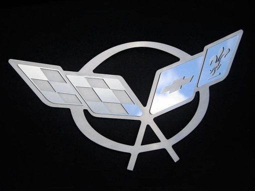 1997-2004 C5 Corvette - Hood Liner Badge C5 Crossed Flags - Stainless Steel - Image 3