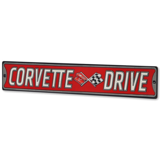 Chevrolet Corvette Drive Embossed Metal Street Sign - Image 2