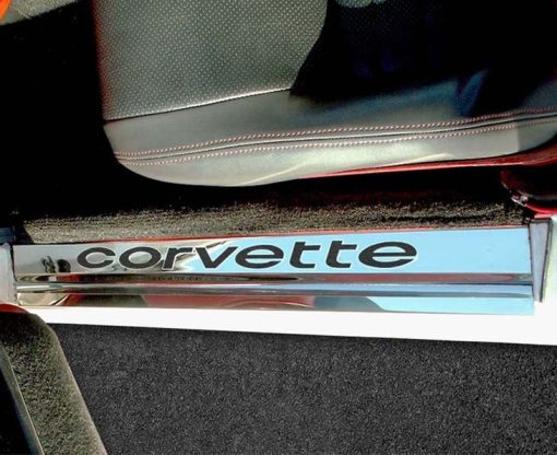 1978-1982 C3 Corvette Door Sills w/Corvette Vinyl Inlay Lettering 2PC - Polished Stainless - Image 4