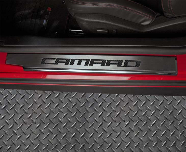 2010-2015 Camaro - Executive Series 'CAMARO' Door Sills | Brushed Stainless, Choose Inlay Color - Image 4