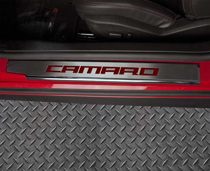2010-2015 Camaro - Executive Series 'CAMARO' Door Sills | Brushed Stainless, Choose Inlay Color - Image 3