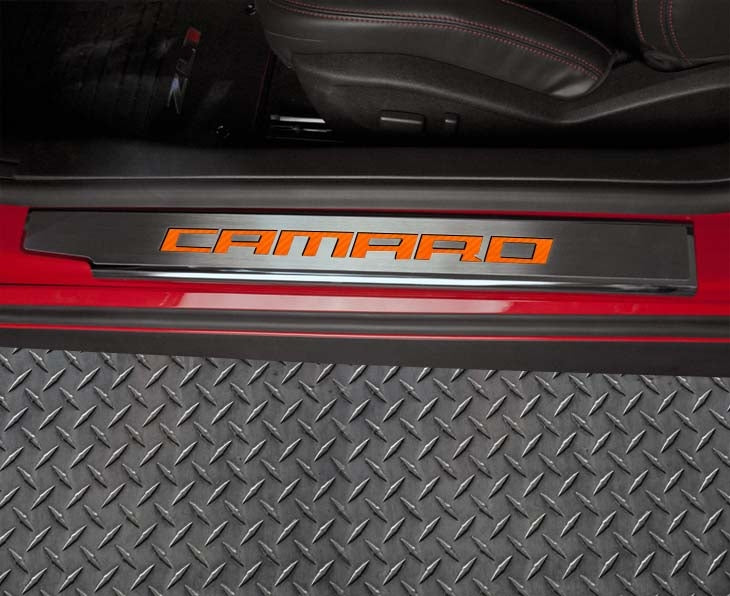 2010-2015 Camaro - Executive Series 'CAMARO' Door Sills | Brushed Stainless, Choose Inlay Color - Image 5