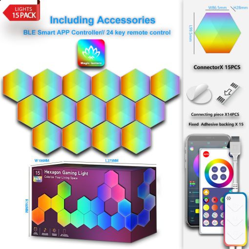 LED Hexagon Lights Remote Controlled, RGB LED Wall Lights Touch Sensitve Hexagon Light Panels for Wall Gaming LED Lights for Gaming Setup,  for Living Room/Bedroom/TV - Image 32