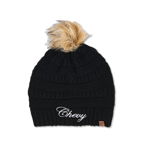 Women's Chevy Script Knit Beanie With Pom Hat