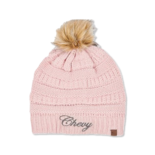 Women's Chevy Script Knit Beanie With Pom Hat