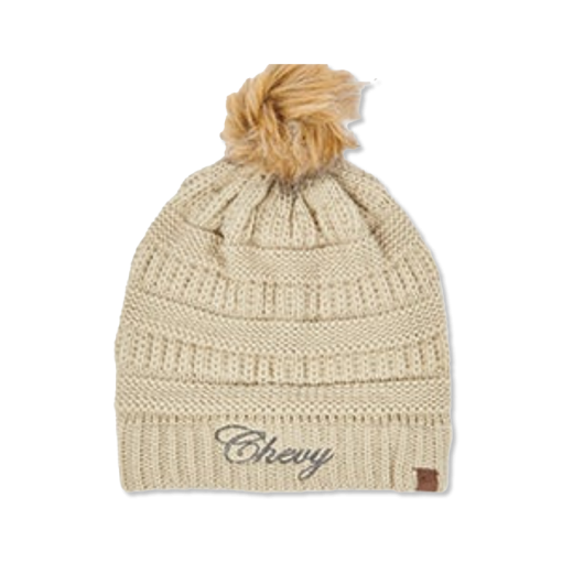 Women's Chevy Script Knit Beanie With Pom Hat