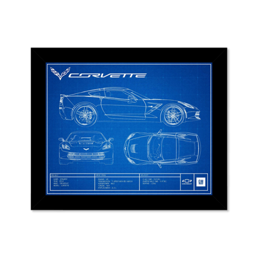 Corvette C7 Blueprint Framed Canvas