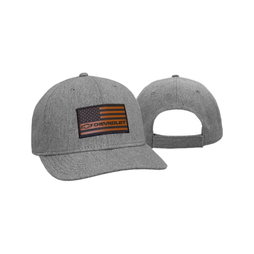 Chevrolet Grey Chino Leather Flag Patch Cap