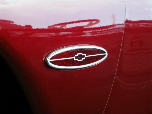 1997-2004 C5 Corvette - Side Marker Trim Rear Chevy Bowtie 2Pc - Stainless Steel - Image 2