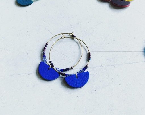 Mini Hoop Earrings. Beads and leather Earrings by LMNT - Image 2