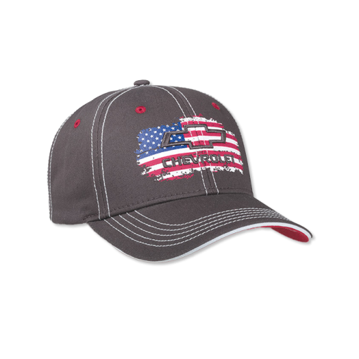 Chevy Bowtie Gray Twill Flag Cap W/ Red Visor